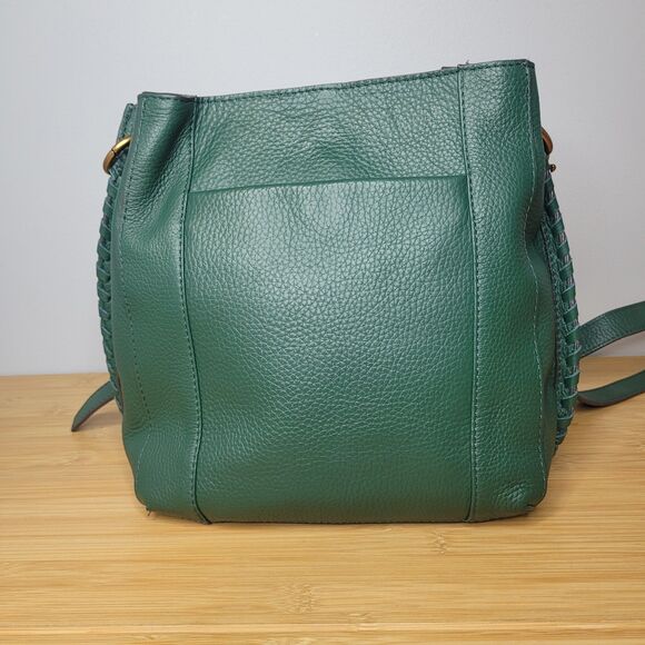 American Leather Co Luca Triple Entry Crossbody Bag Deep Emerald Green Pebbeled - Picture 3 of 15